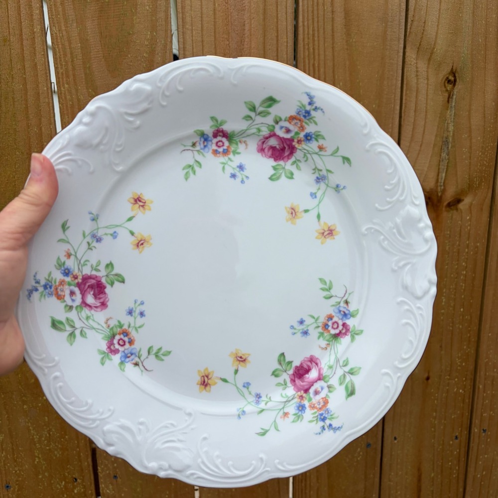 Royal Kent Poland Floral Porcelain Dinner Plate Gold Trim 10 inch Vintage